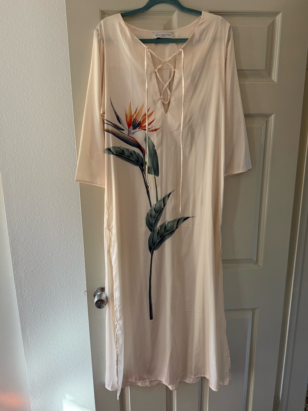 Stillwater the brand ivory bird of paradise Tie-Neck Swim Cover-Up / kaftan